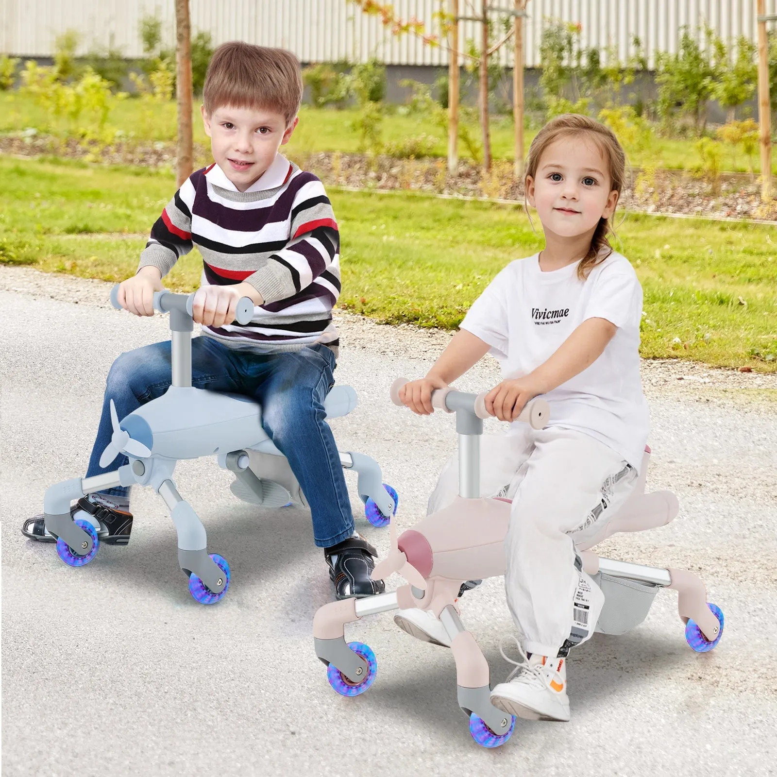 2-in-1 Kids Ride-on Push Car with Lighted Wheels for 18-60 Months Old-Pink