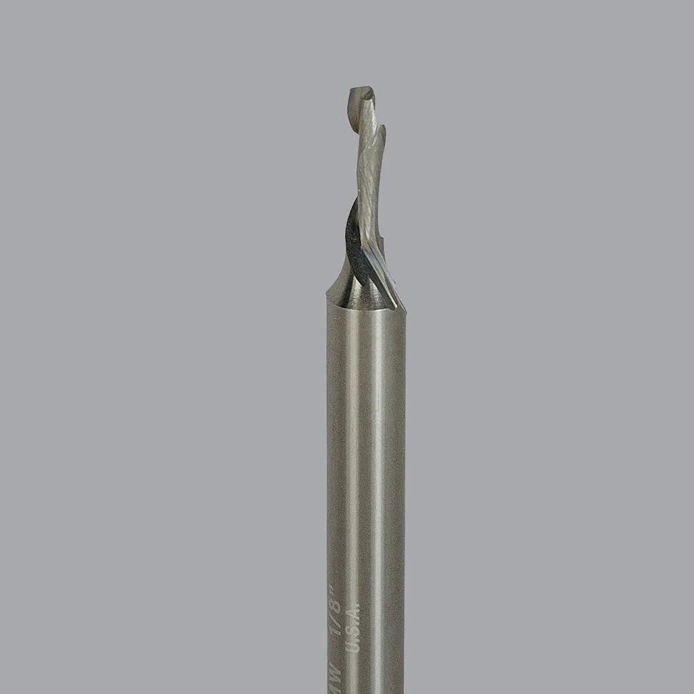 60-102MW, 0.125" Dia, 0.375" LOC, 0.25" Shank Dia, 2.5" OAL, 1 Flute Max Wear Compression Router Bit