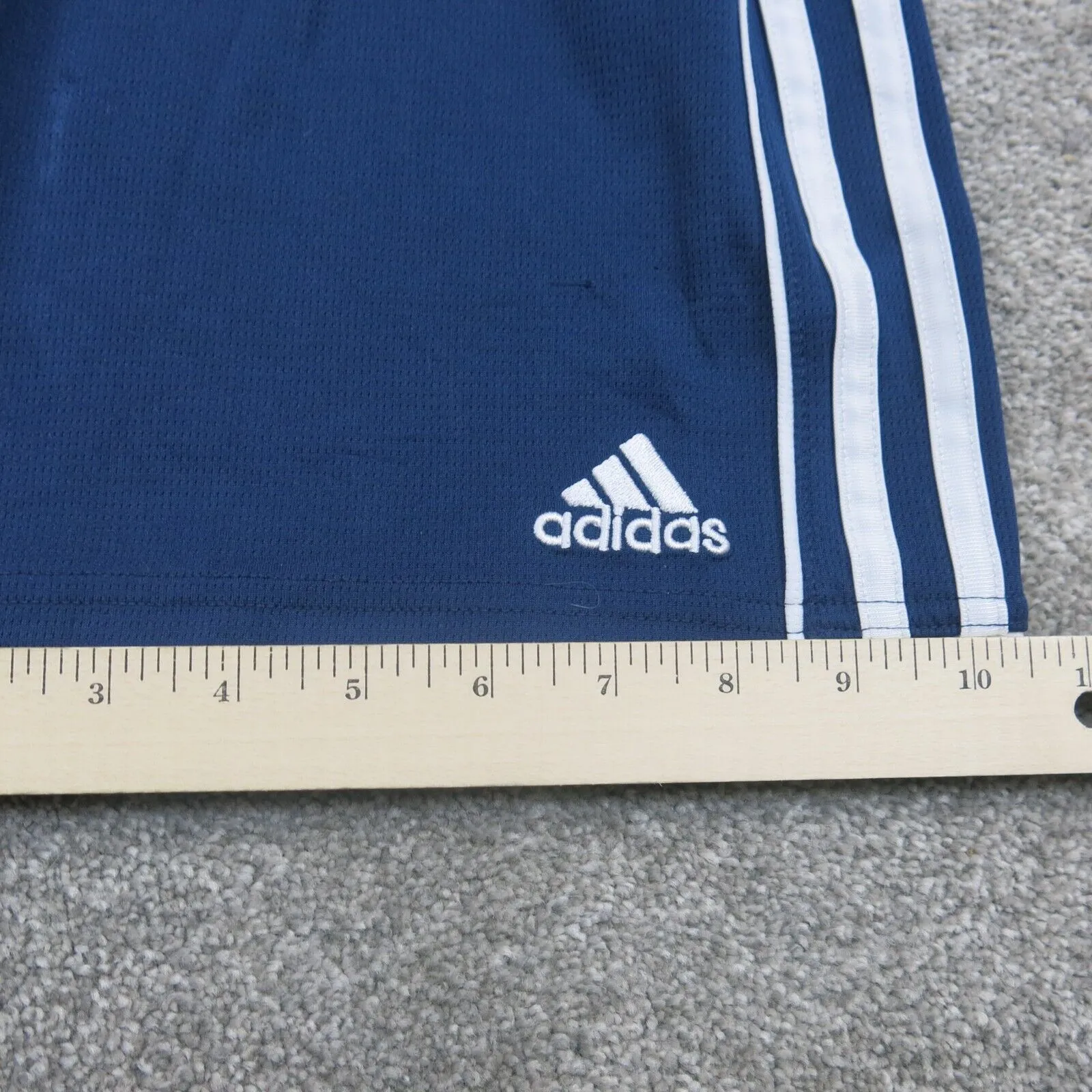 Adidas Athletics Shorts Running Boys Medium Blue 3 Striped Stitch Sports Logo