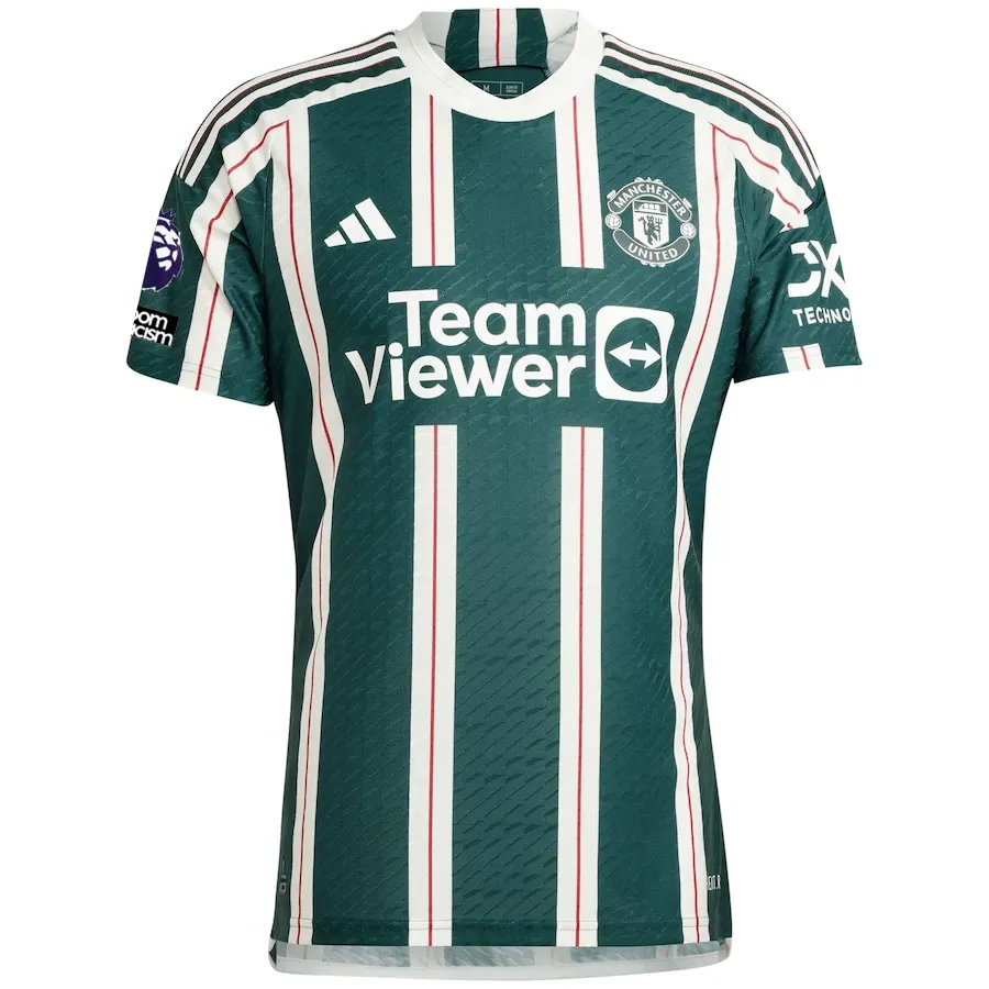 adidas Manchester United Authentic Lisandro Martinez Away Jersey w/ EPL   No Room For Racism Patches 23/24 (Green Night/Core White/Active Maroon)