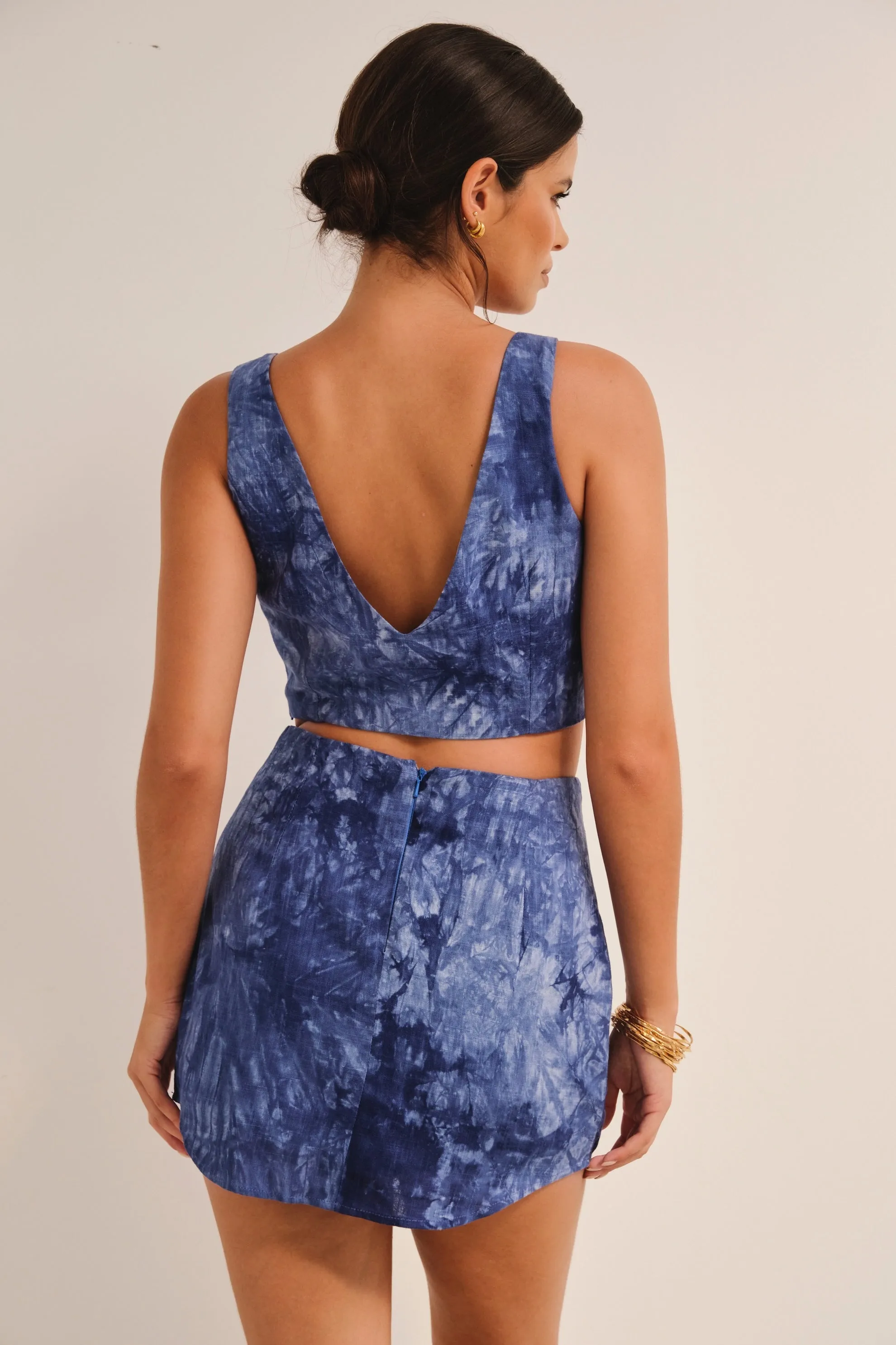 Aura Linen Mini Skirt Tie Dye Blue