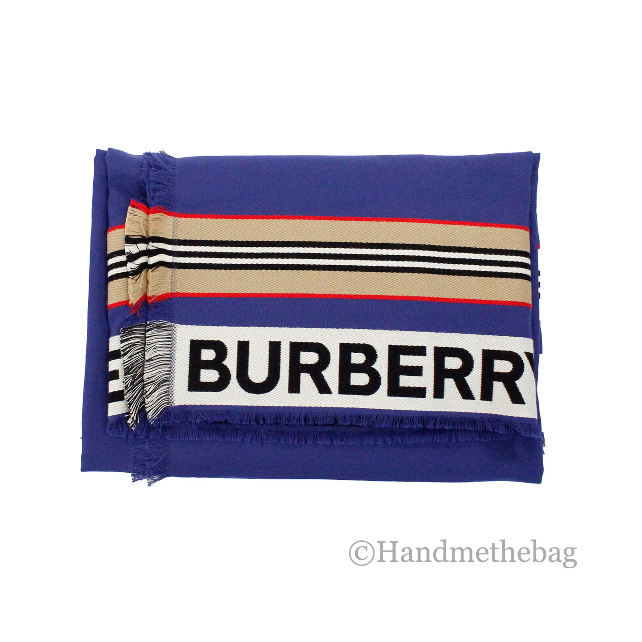 Burberry Ribbon Denim Blue England Heritage Stripe Cotton Scarf