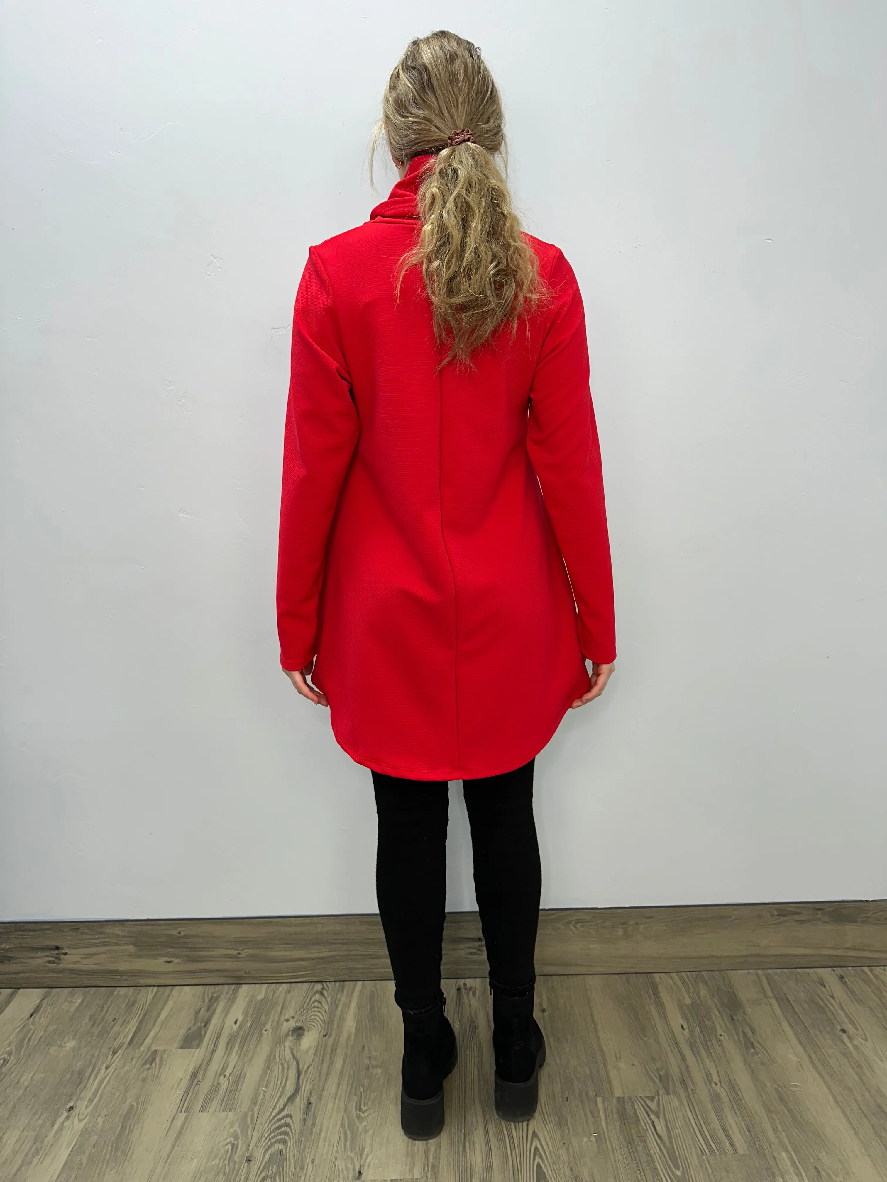 Cherry Long Sleeve Double Knit Cowl Neck