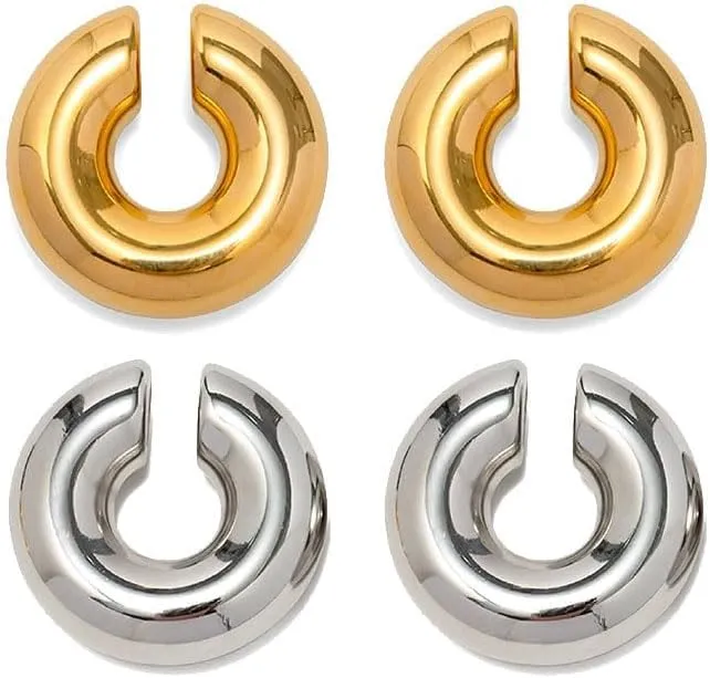 Chunky Cuff Earrings for Women Gold Silver Ear Cuffs Earrings for Non Pierced Ears Cartilage Clip On 14K Gold Plated Stainless Steel Jewelry