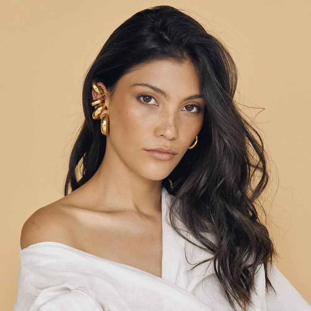 Chunky Cuff Earrings for Women Gold Silver Ear Cuffs Earrings for Non Pierced Ears Cartilage Clip On 14K Gold Plated Stainless Steel Jewelry