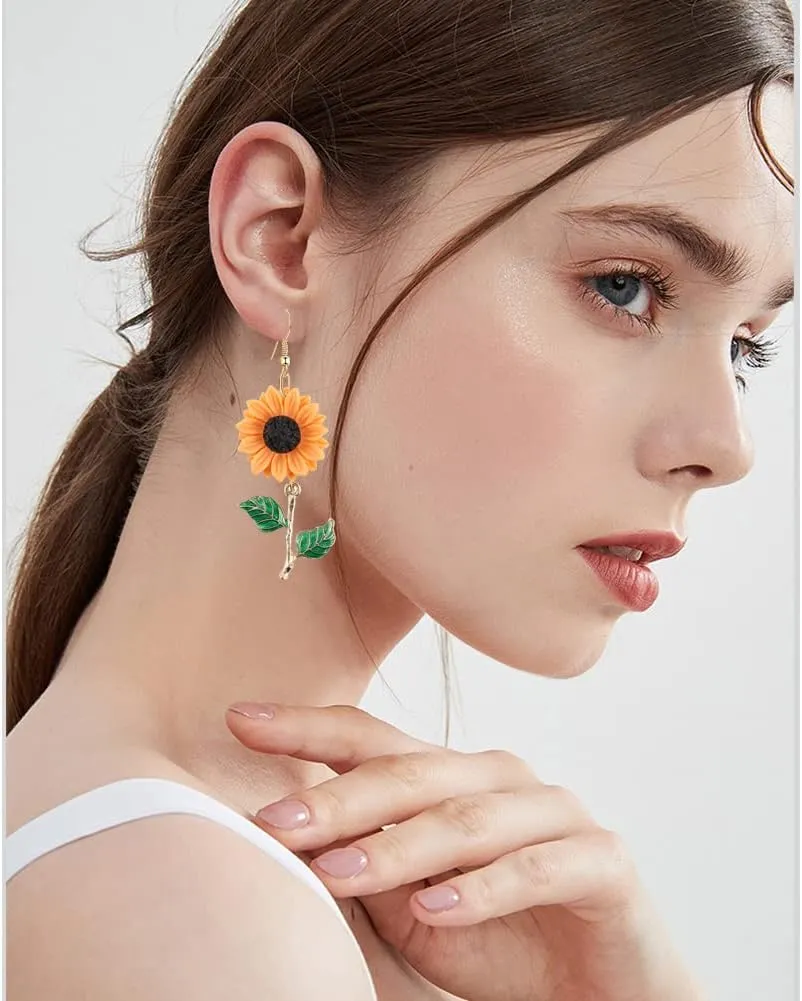 CHUNYANAN Fashion Simplicity Sunflower Dangle Drop Earrings for Women Yellow Enamel Daisy Sun Flower Personalized Earrings Jewelry Gift