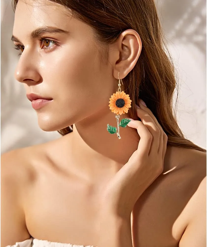 CHUNYANAN Fashion Simplicity Sunflower Dangle Drop Earrings for Women Yellow Enamel Daisy Sun Flower Personalized Earrings Jewelry Gift