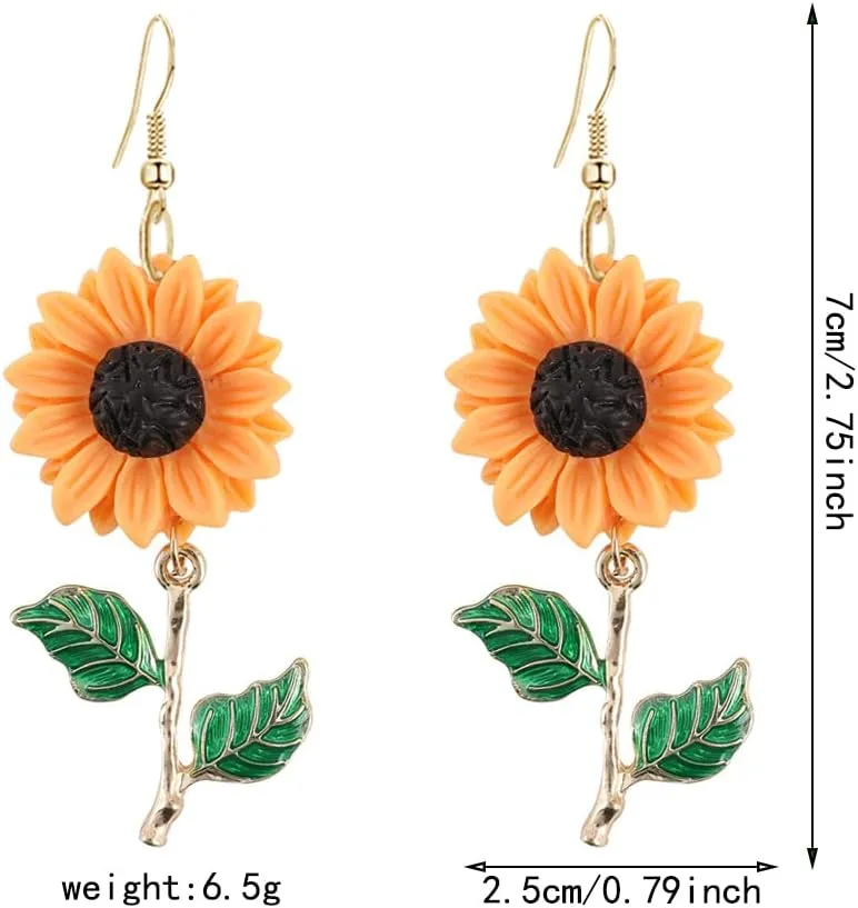 CHUNYANAN Fashion Simplicity Sunflower Dangle Drop Earrings for Women Yellow Enamel Daisy Sun Flower Personalized Earrings Jewelry Gift