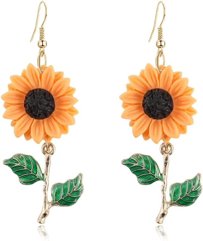 CHUNYANAN Fashion Simplicity Sunflower Dangle Drop Earrings for Women Yellow Enamel Daisy Sun Flower Personalized Earrings Jewelry Gift
