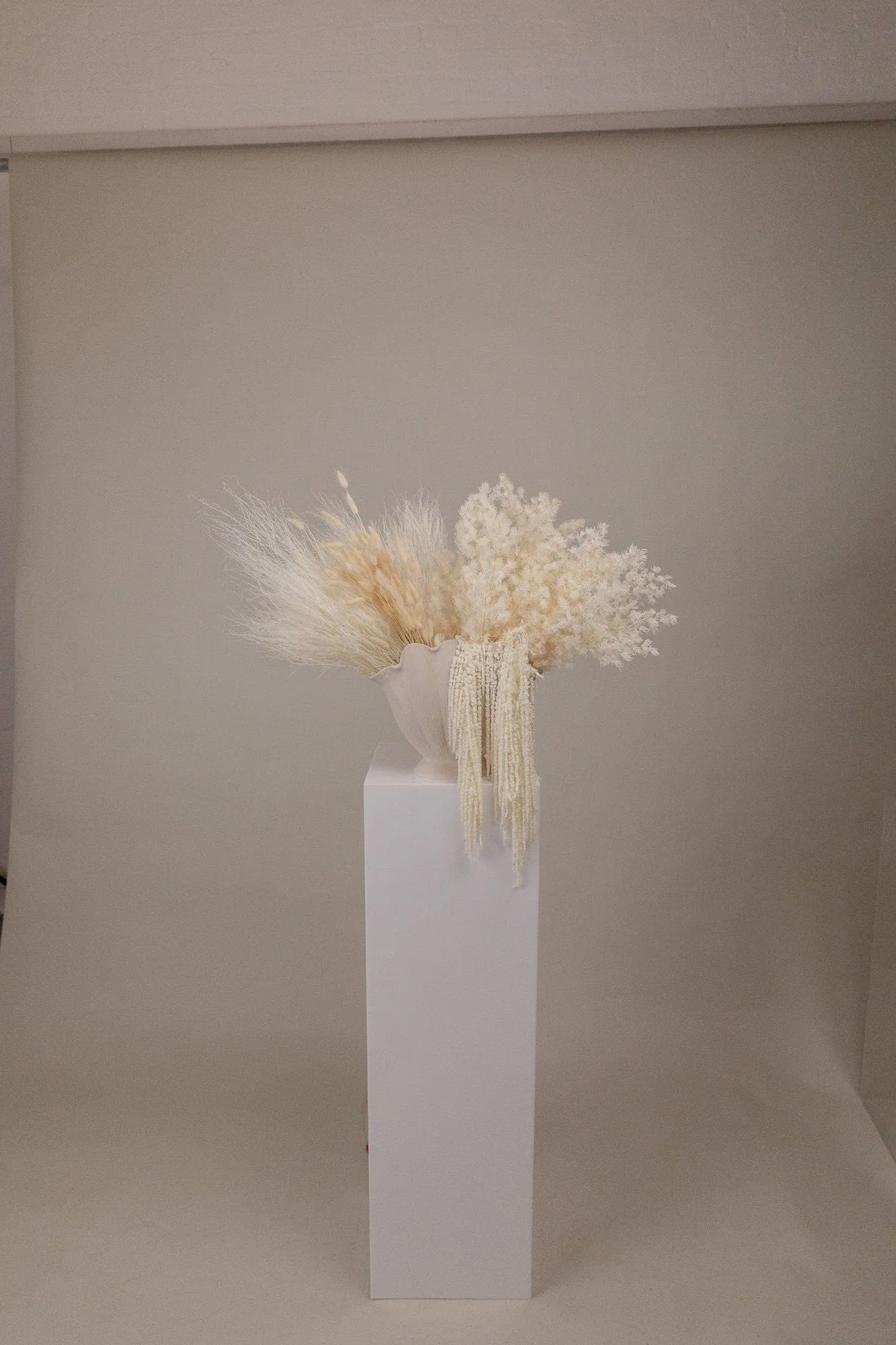 Cloud Fern & Amaranthus with Bunny Tails Top Table Centerpiece and Vase Arrangement