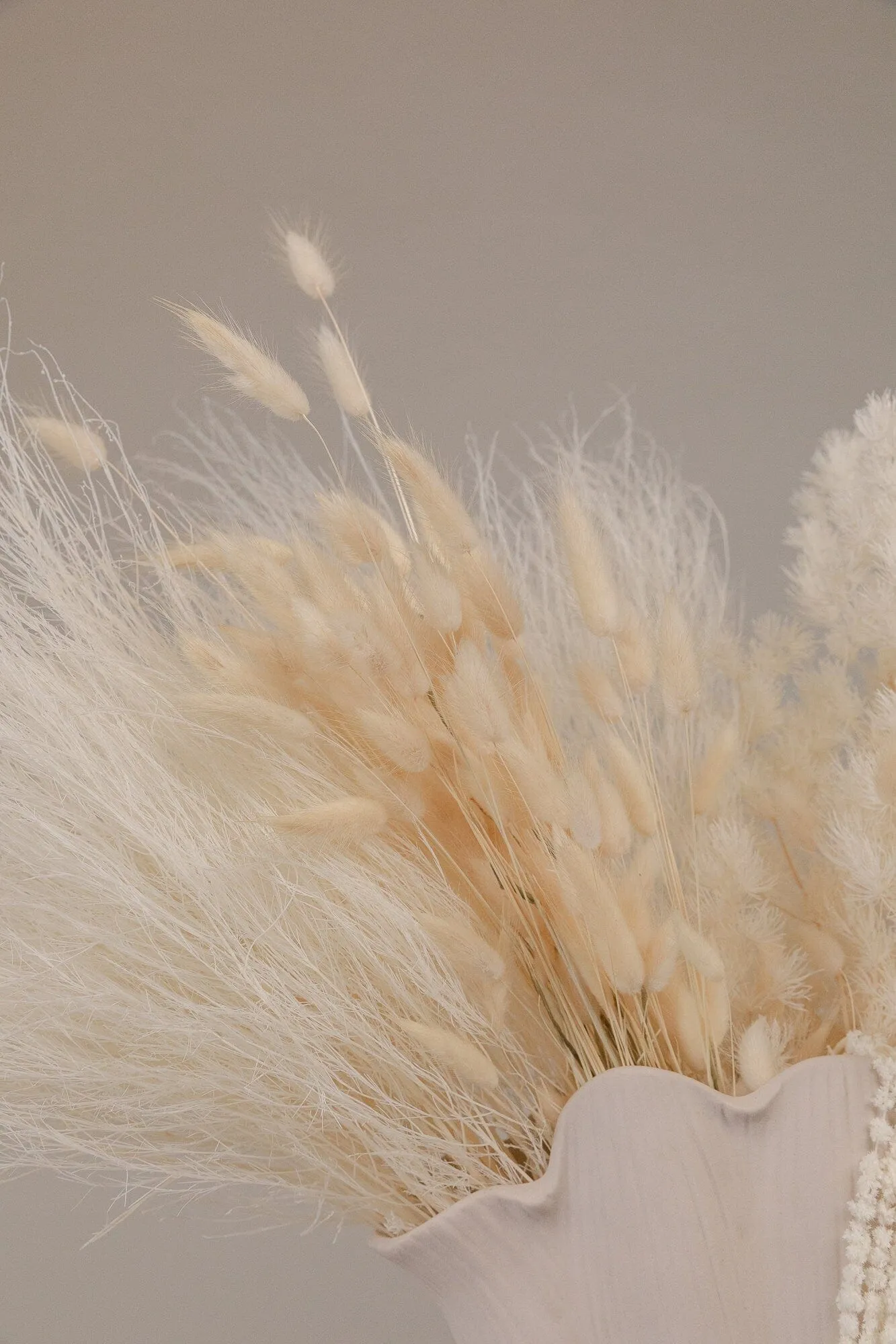 Cloud Fern & Amaranthus with Bunny Tails Top Table Centerpiece and Vase Arrangement