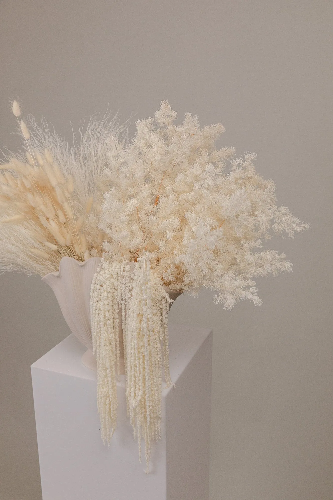 Cloud Fern & Amaranthus with Bunny Tails Top Table Centerpiece and Vase Arrangement