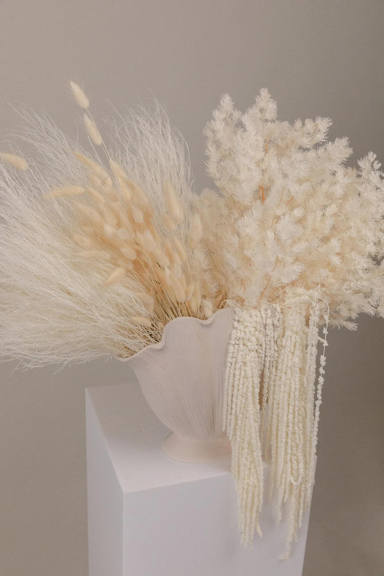 Cloud Fern & Amaranthus with Bunny Tails Top Table Centerpiece and Vase Arrangement