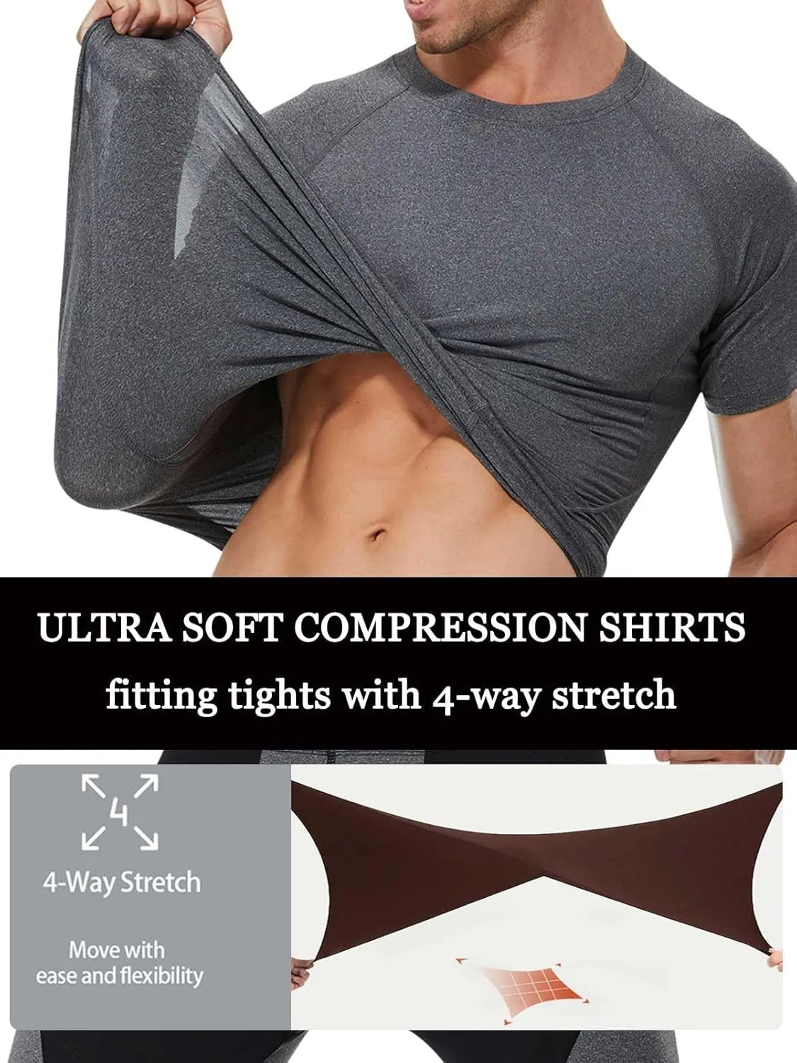 Compression Shirt Men Short Sleeve Cool Dry Workout Gym T-Shirt Breathable Athletic Sports Undershirts Running Tops