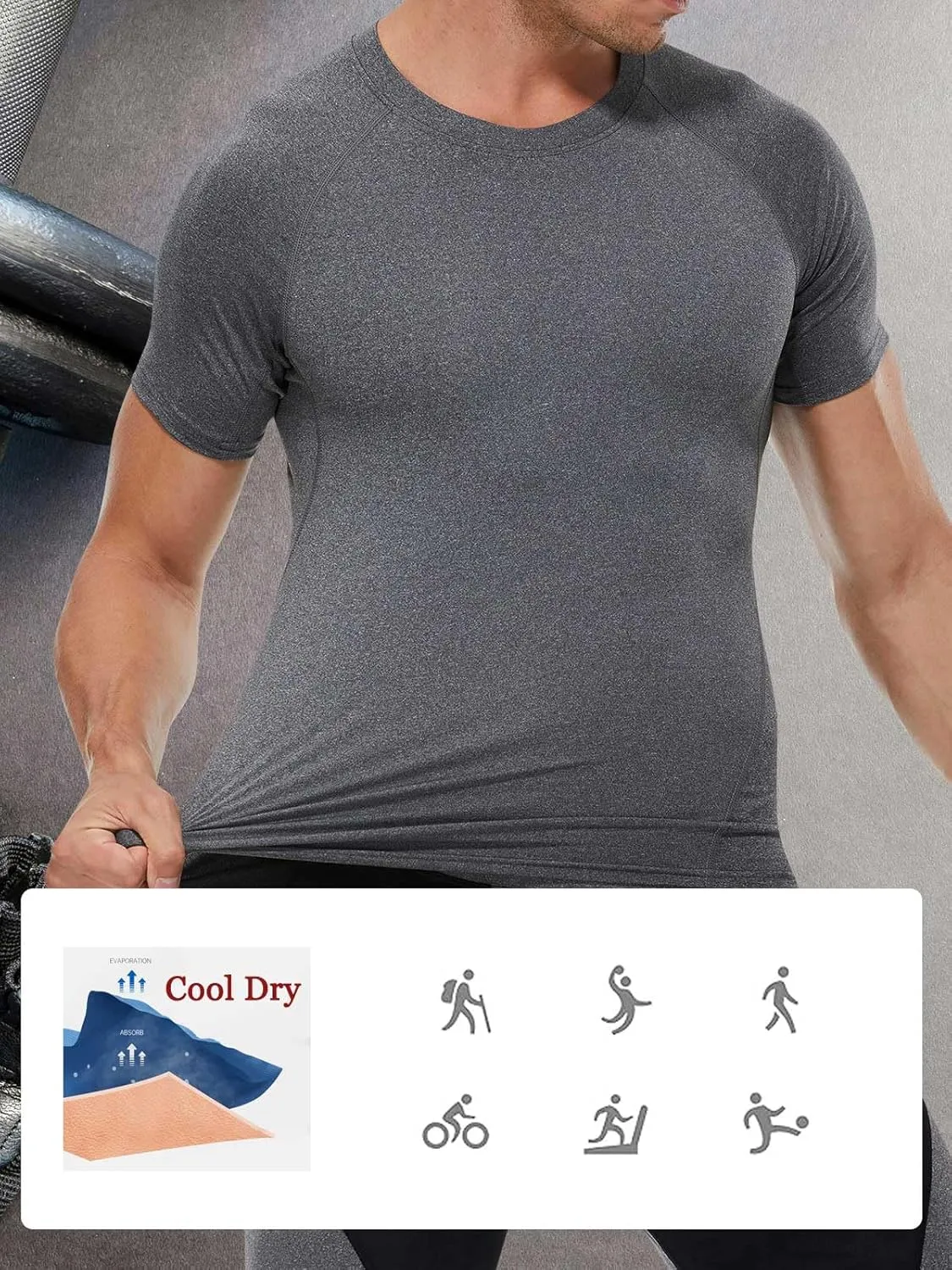 Compression Shirt Men Short Sleeve Cool Dry Workout Gym T-Shirt Breathable Athletic Sports Undershirts Running Tops