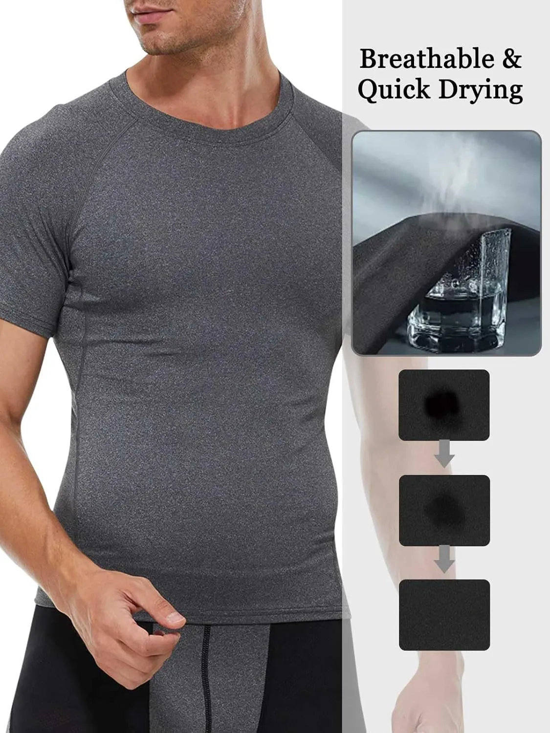Compression Shirt Men Short Sleeve Cool Dry Workout Gym T-Shirt Breathable Athletic Sports Undershirts Running Tops