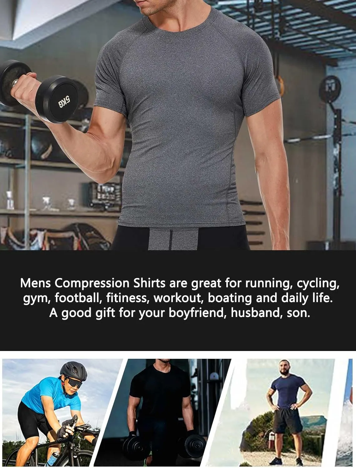 Compression Shirt Men Short Sleeve Cool Dry Workout Gym T-Shirt Breathable Athletic Sports Undershirts Running Tops