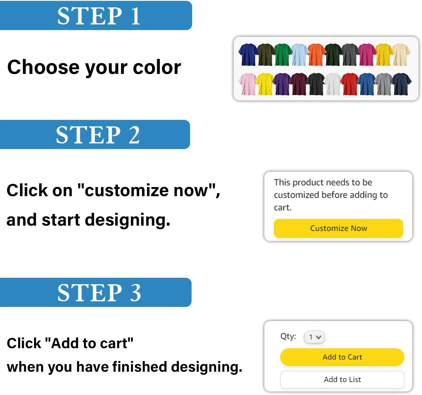 Custom T Shirts for Men Women Made in USA Bulk Customized Shirt Text/Photo Front Back Print Personalized Cotton T-Shirts