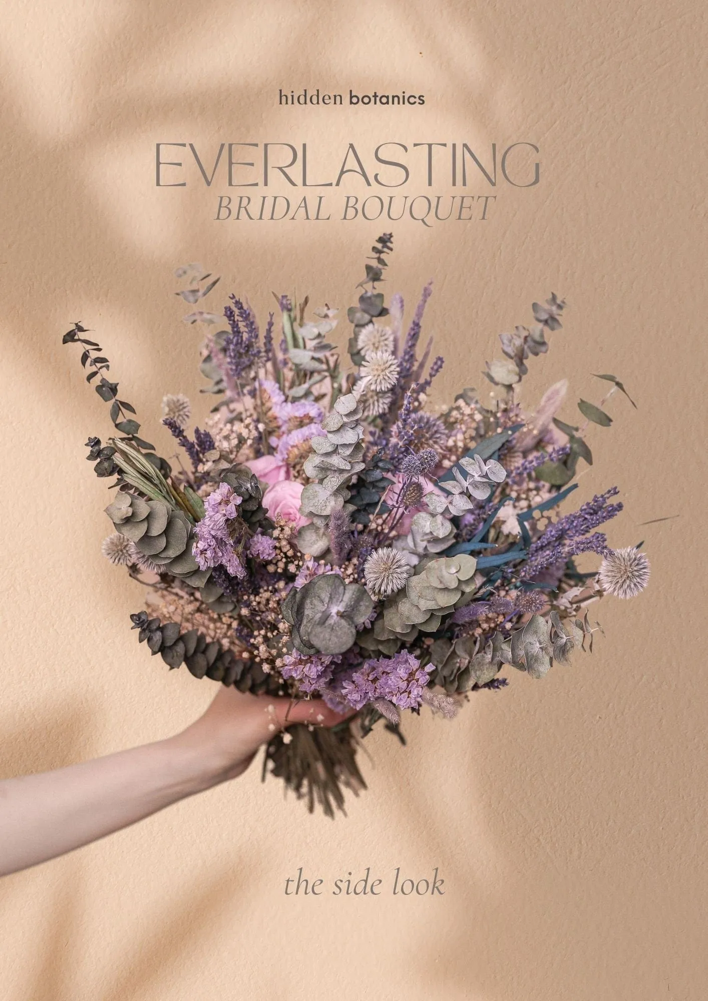 Dried Pale Eucalyptus, Scottish Globe Thistles & Lilac Eternal Roses Wildflower bridal bouquet / Lilac Wedding Bouquet / Purple Wedding