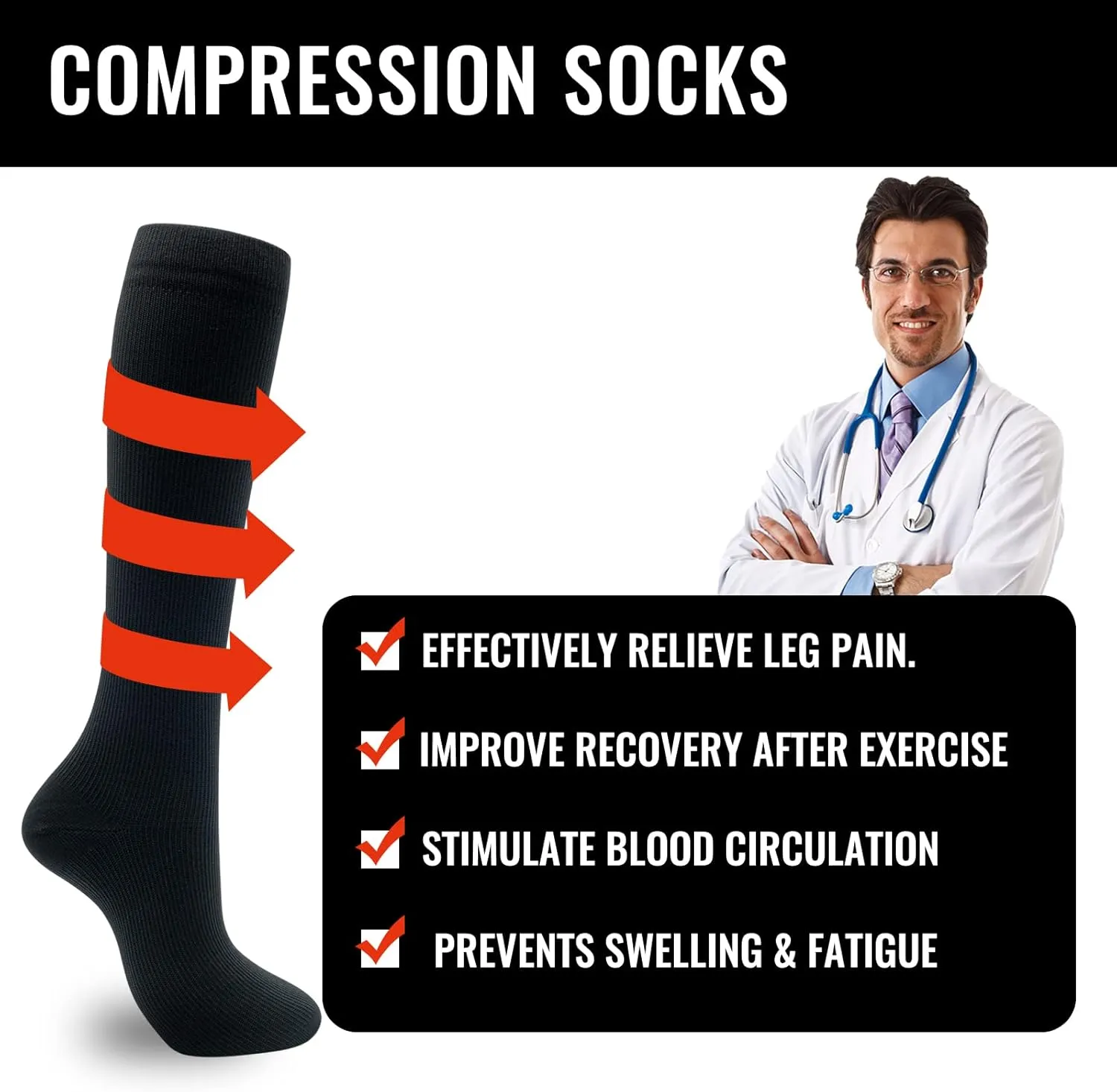 fenglaoda Compression Socks for Women Men 3 Pairs Graduated Compression Support Circulation Socks for Nurses