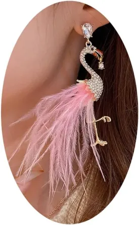 Flamingo Dangle Earrings for Women.Feather Tassel Drop Earrings Elegant Crystal Birds Earrings Fashion Jewelry Gifts for Women