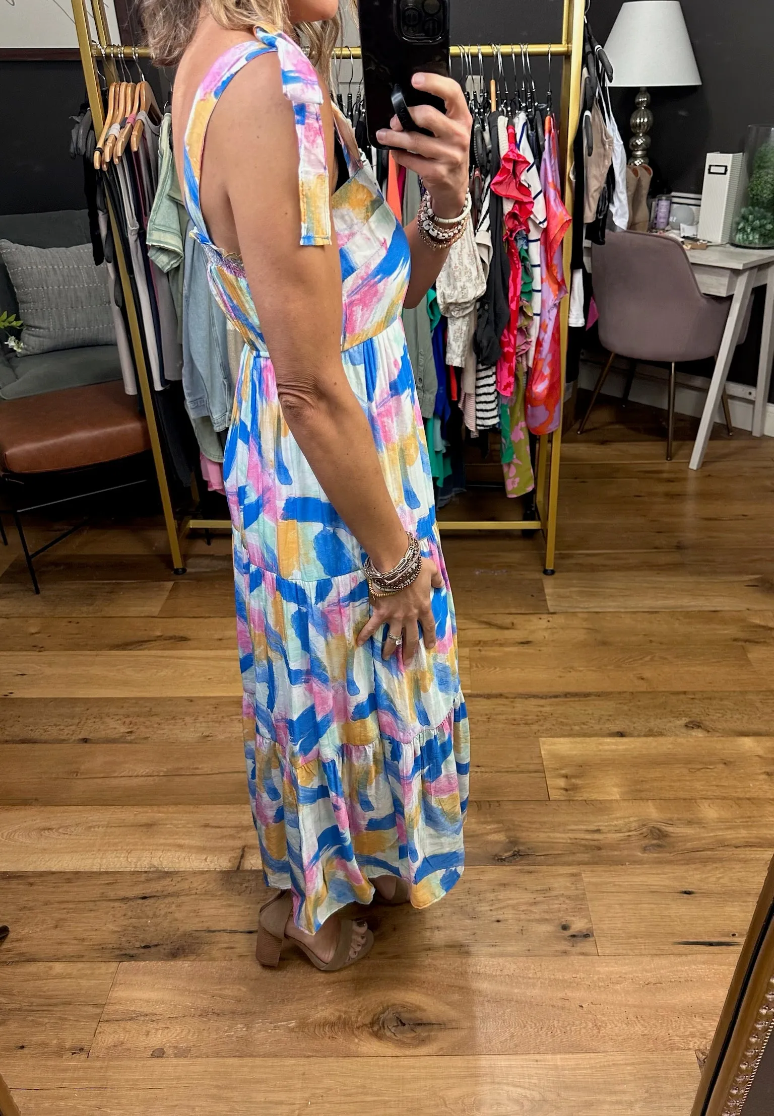 Free Feeling Patterned Watercolor Dress - Blue Multi
