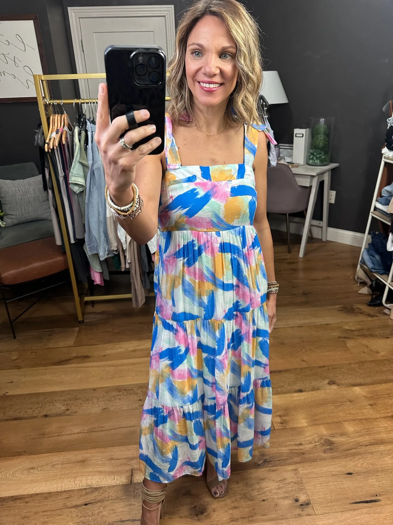 Free Feeling Patterned Watercolor Dress - Blue Multi