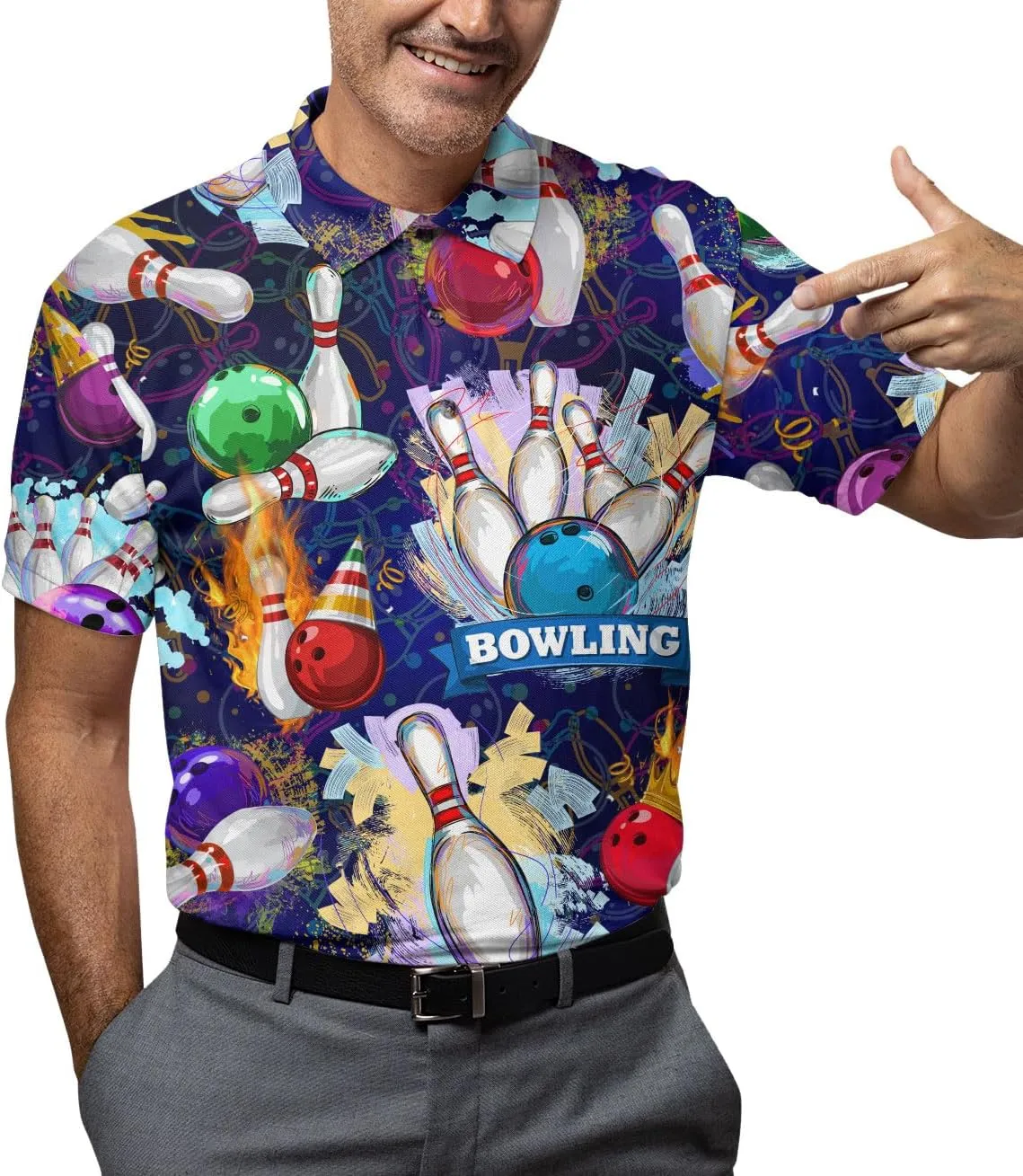 Funny Casual Golf Pattern Polo Shirts for Men Golf Polos Pattern Mens Polo Shirts Short Sleeve Button Up Shirt Men
