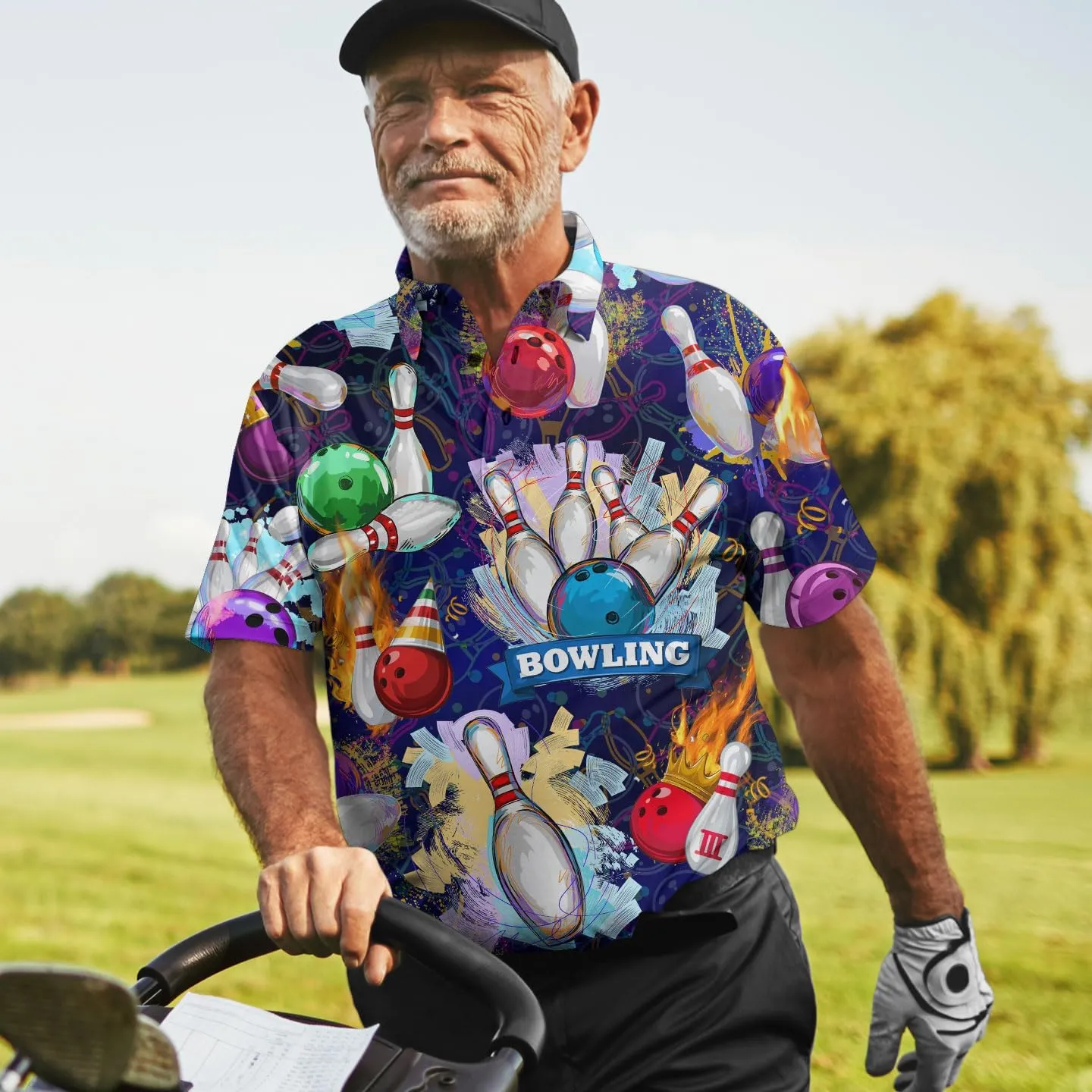 Funny Casual Golf Pattern Polo Shirts for Men Golf Polos Pattern Mens Polo Shirts Short Sleeve Button Up Shirt Men
