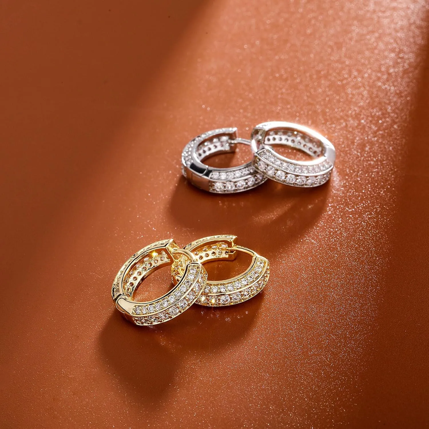 Gold Hoop Earrings for Women 18K Gold Plated Iced Out Silver Huggie Earrings for Men Hypoallergenic CZ Diamond Earrings