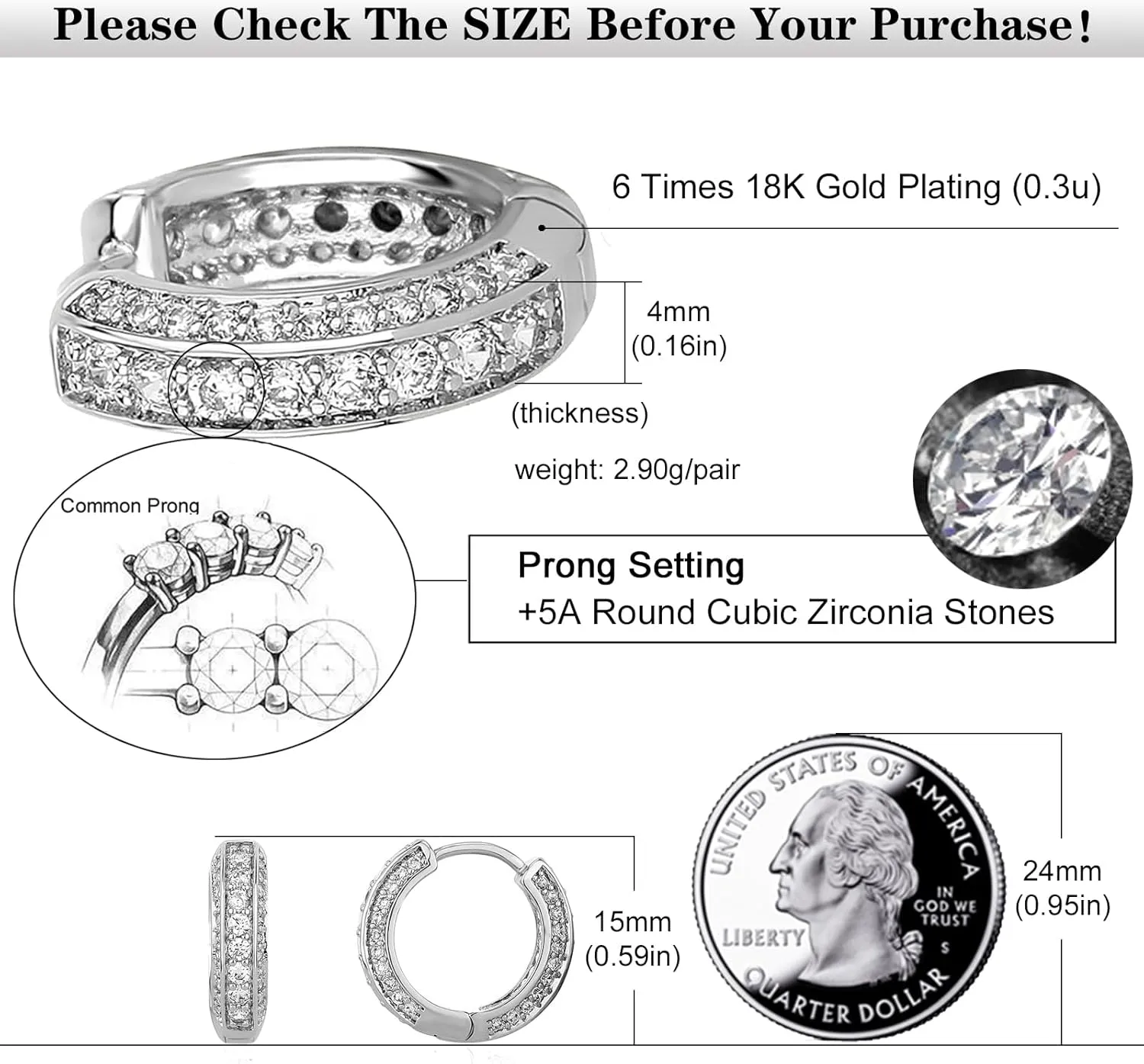 Gold Hoop Earrings for Women 18K Gold Plated Iced Out Silver Huggie Earrings for Men Hypoallergenic CZ Diamond Earrings