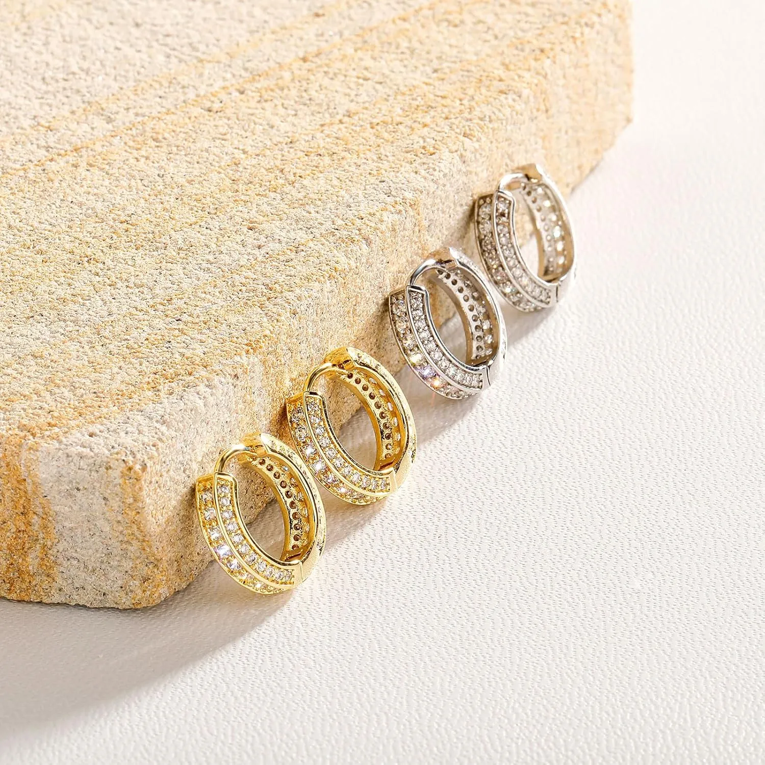 Gold Hoop Earrings for Women 18K Gold Plated Iced Out Silver Huggie Earrings for Men Hypoallergenic CZ Diamond Earrings