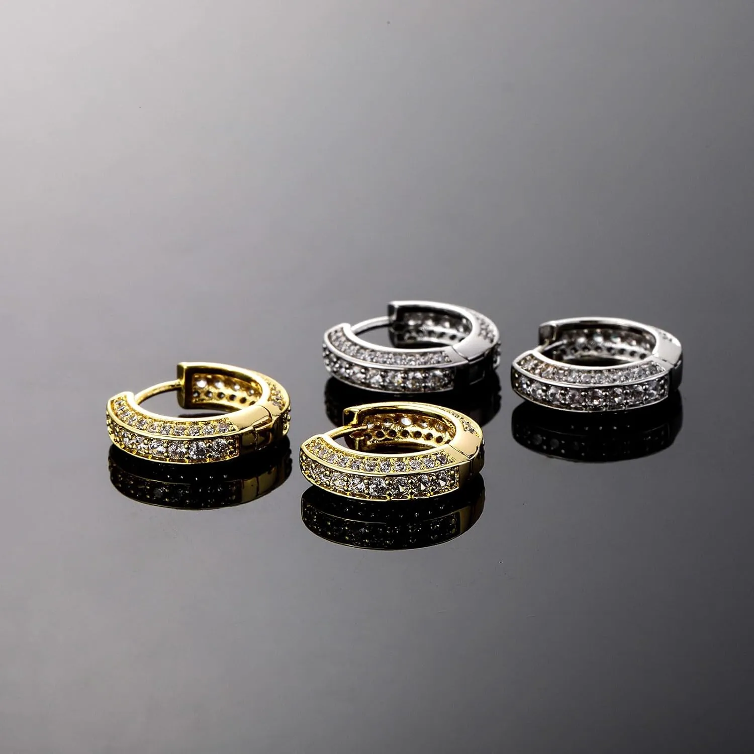 Gold Hoop Earrings for Women 18K Gold Plated Iced Out Silver Huggie Earrings for Men Hypoallergenic CZ Diamond Earrings