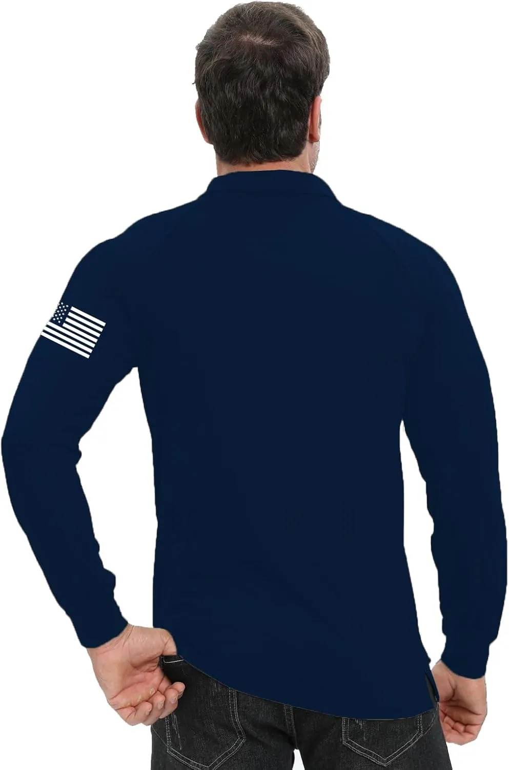 H HYFOL Long Sleeve Polo Shirts for Men Graphic Stretch Casual American Patriotic Raglan Golf Polos for Men