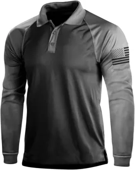 H HYFOL Long Sleeve Polo Shirts for Men Graphic Stretch Casual American Patriotic Raglan Golf Polos for Men