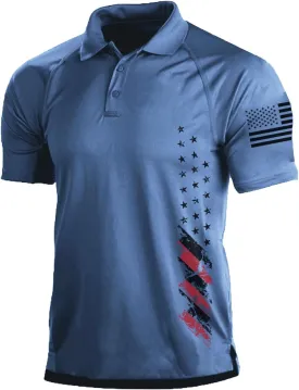 H HYFOL Short Sleeve Polo Shirts for Men Graphic Stretch Casual American Patriotic Raglan Golf Polos for Men