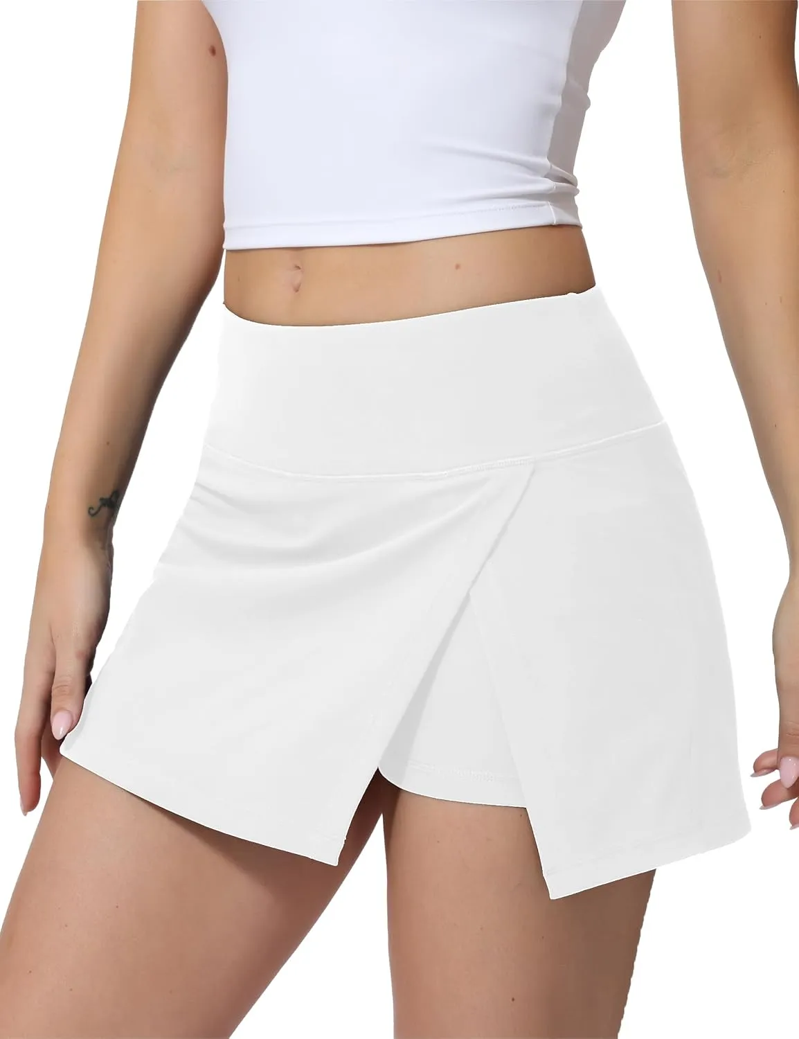High Waisted Tennis Skirt for Women  Athletic Side Slit A-Line Golf Skirt with Built in Shorts, Lightweight Workout Skort.