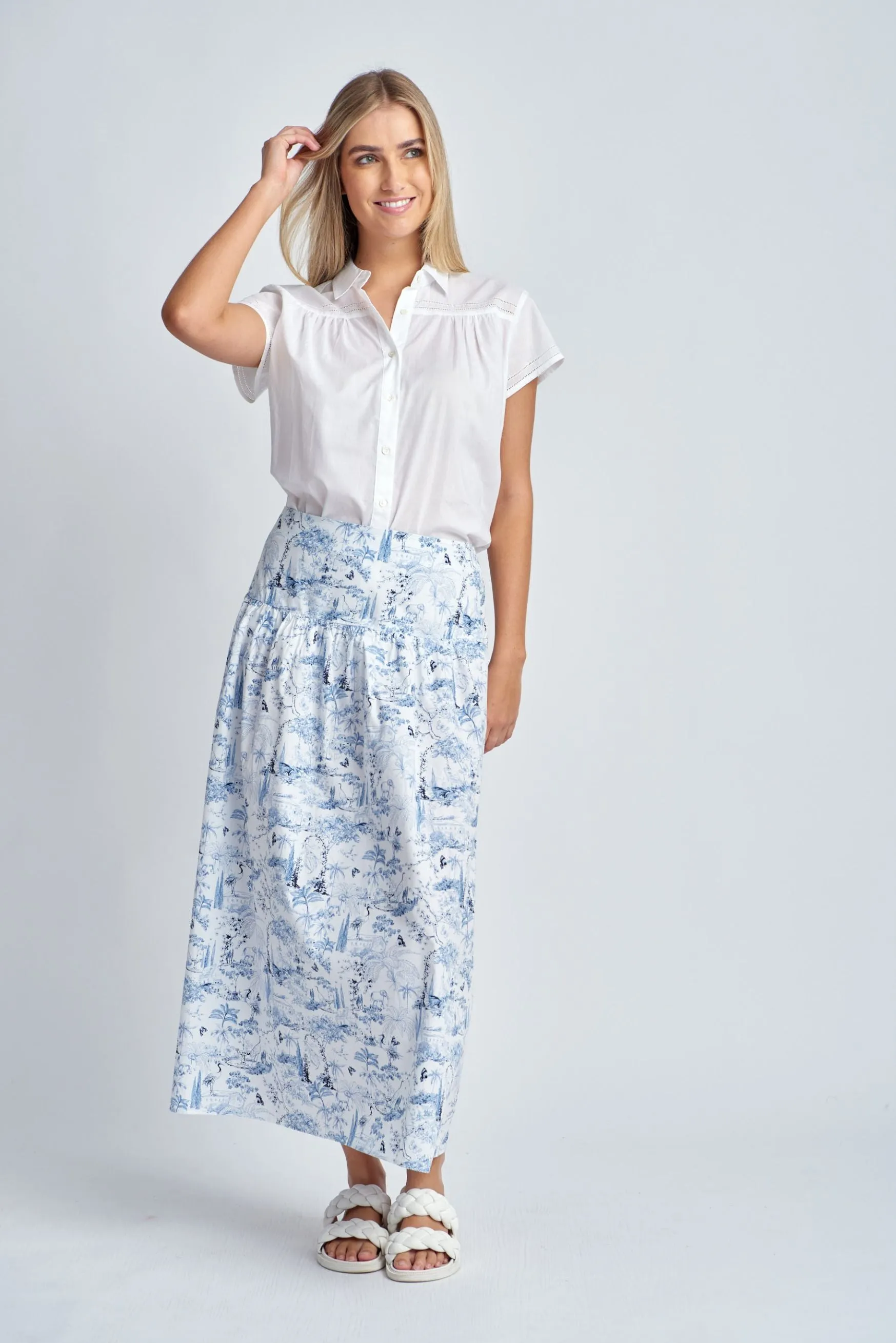 Lightweight Cotton Shirt With Ladder Lace White