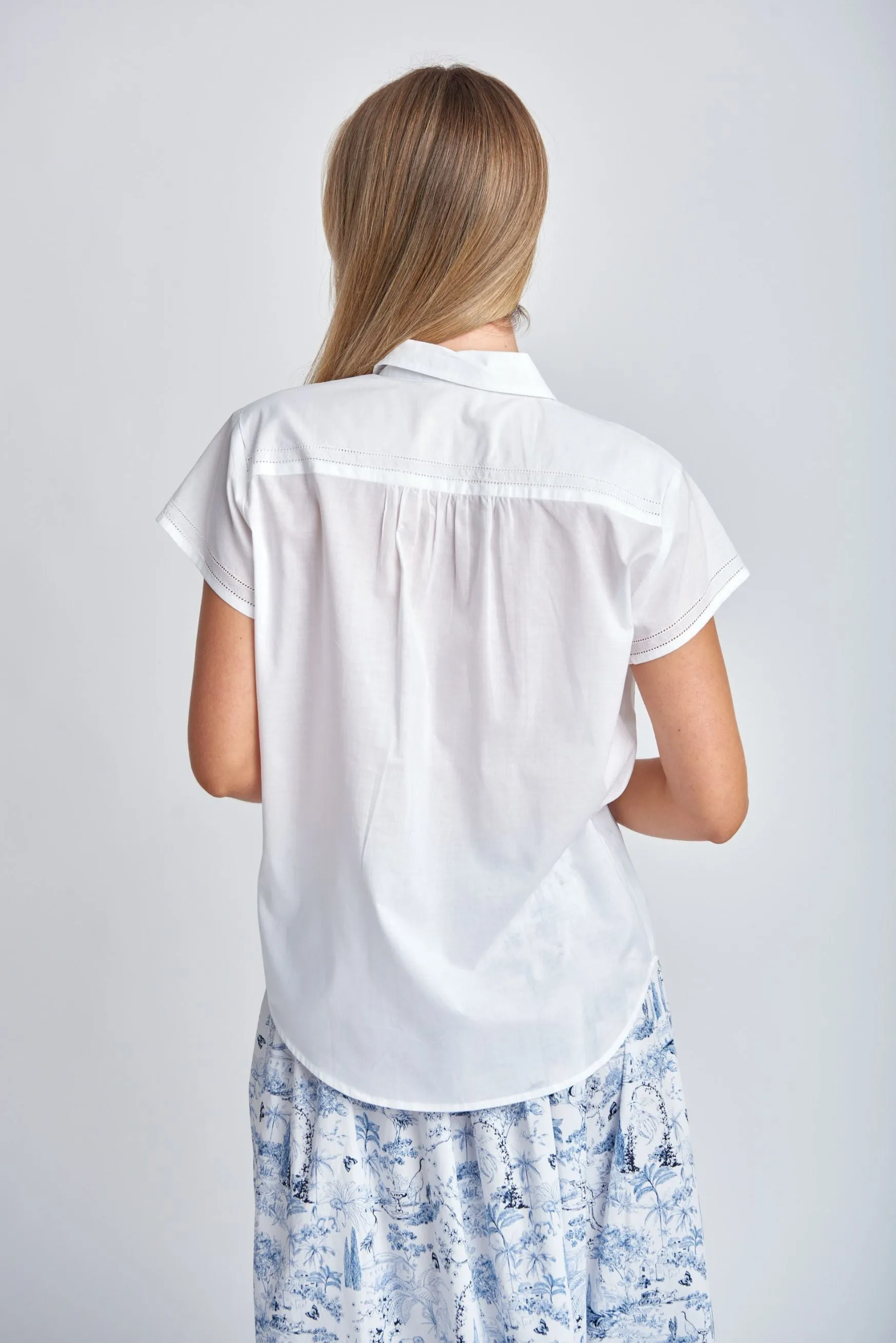Lightweight Cotton Shirt With Ladder Lace White