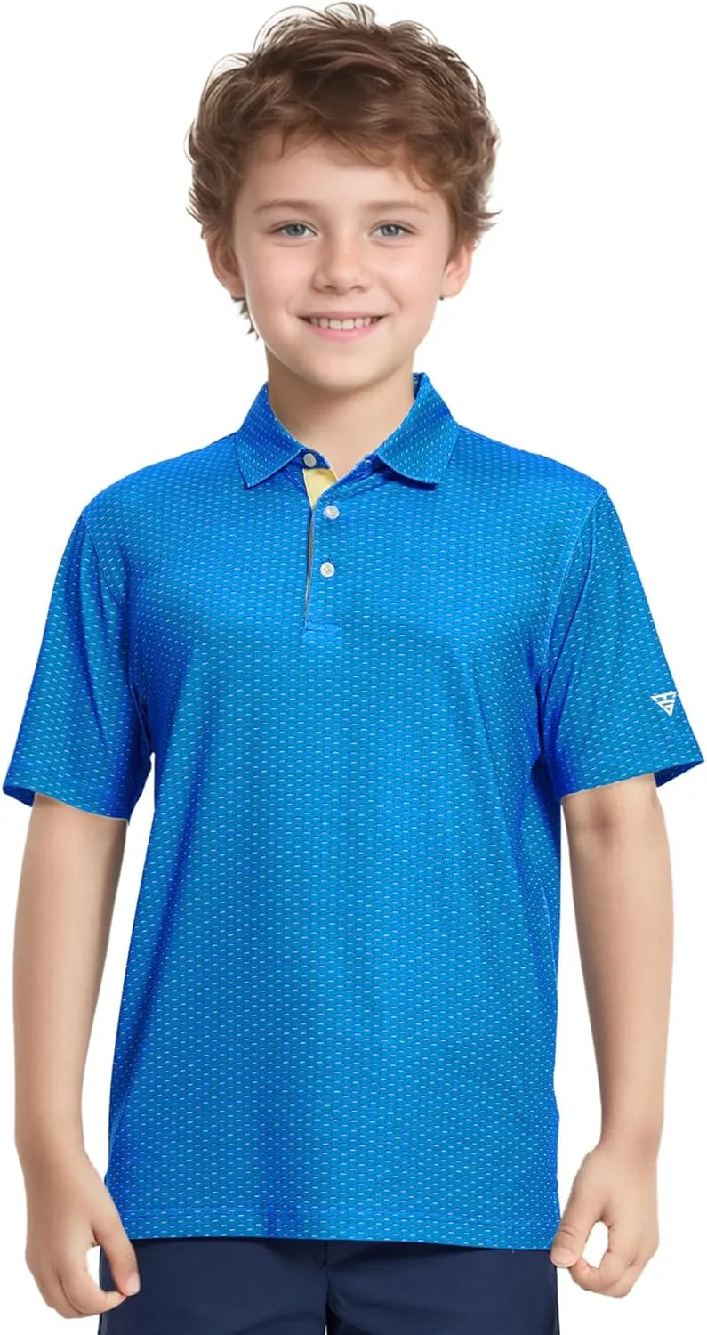 M MAELREG Boys Polo Shirt Short Sleeve Performance Dry Fit Stretch Funny Print Active Casual Collared Golf Shirts for Boy