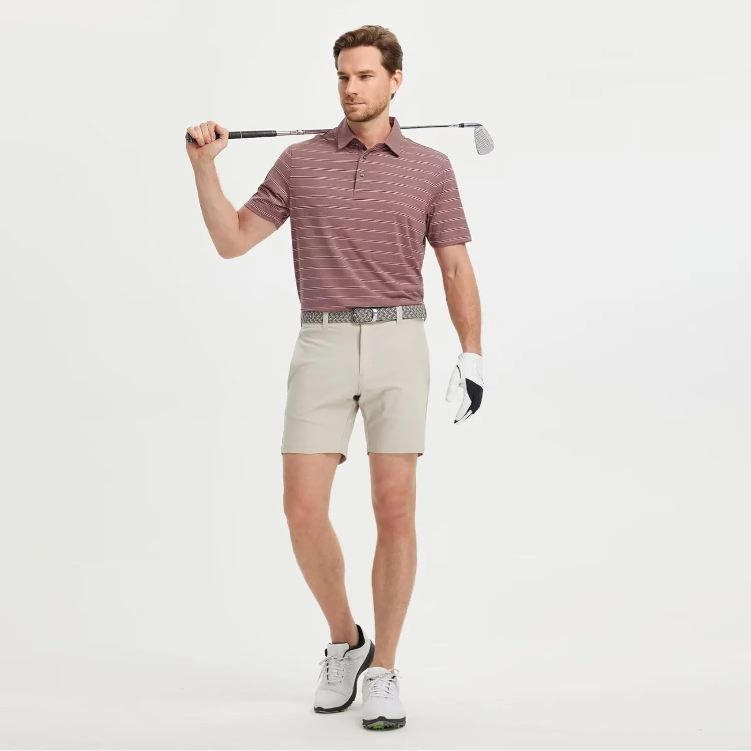 M MAELREG Mens Polo Shirts Short Sleeve Stripe Heather Dry Fit Polo Shirts for Men Moisture Wicking Mens Golf Shirt