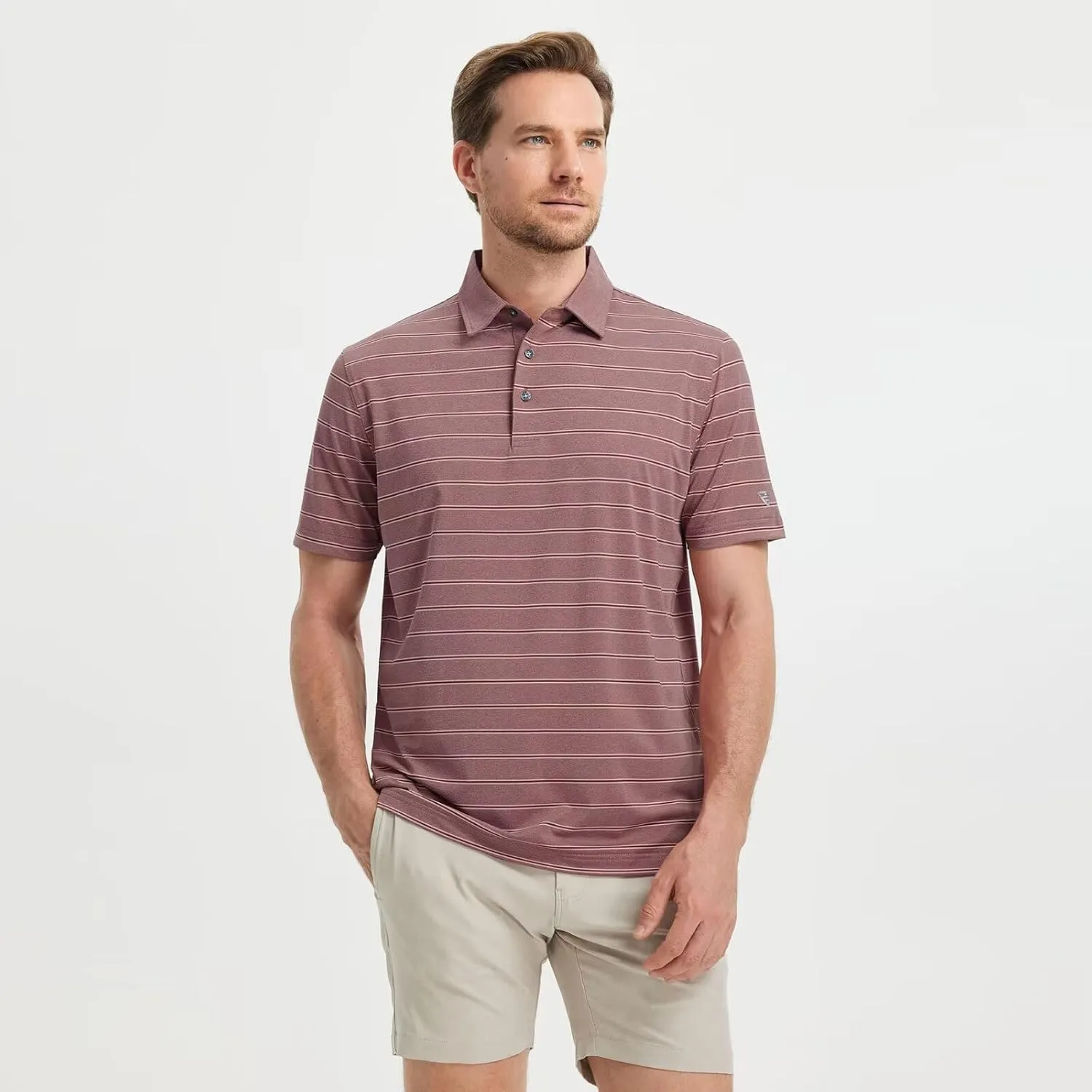 M MAELREG Mens Polo Shirts Short Sleeve Stripe Heather Dry Fit Polo Shirts for Men Moisture Wicking Mens Golf Shirt
