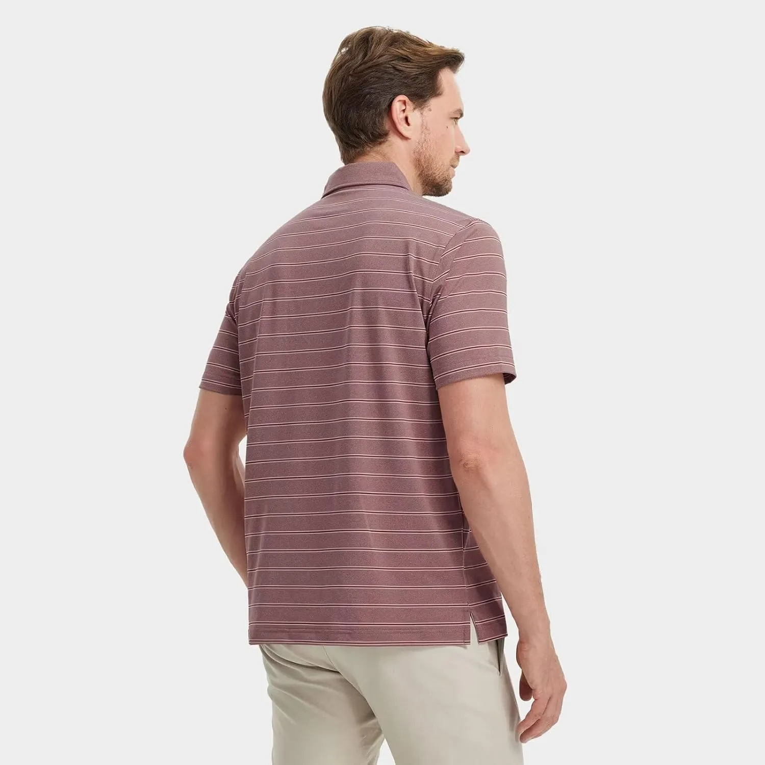 M MAELREG Mens Polo Shirts Short Sleeve Stripe Heather Dry Fit Polo Shirts for Men Moisture Wicking Mens Golf Shirt