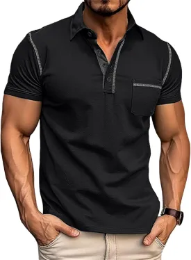 Men's Casual Polo Shirts Classic Short Sleeve Lightweight Button Cotton T-Shirt Golf Tee Tops with Pocket