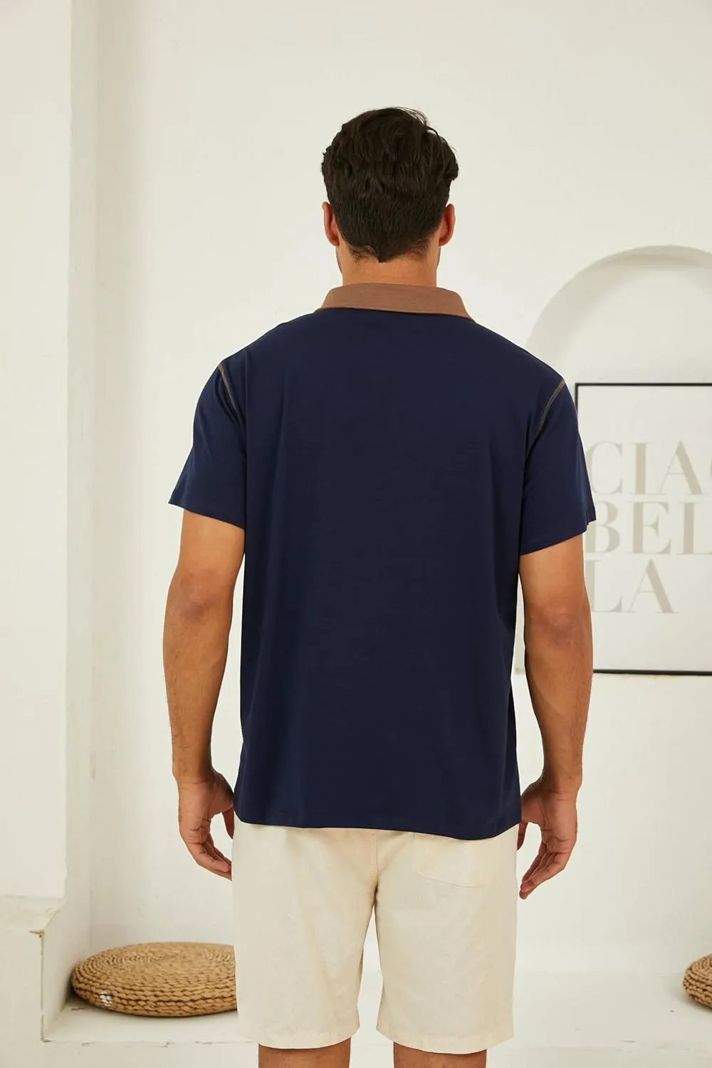 Men's Fashion Polo Shirts Classic Short Sleeve Lightweight Button Cotton T-Shirt Casual Golf Tee Tops with Pocket