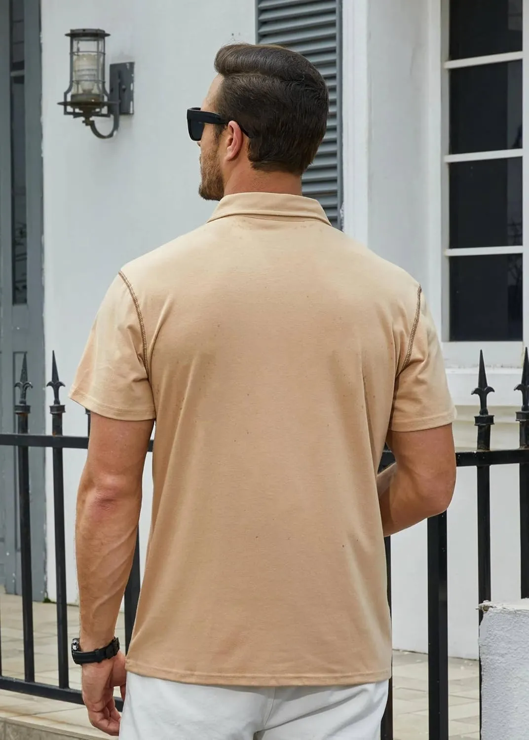 Men's Fashion Polo Shirts Classic Short Sleeve Lightweight Button Cotton T-Shirt Casual Golf Tee Tops with Pocket