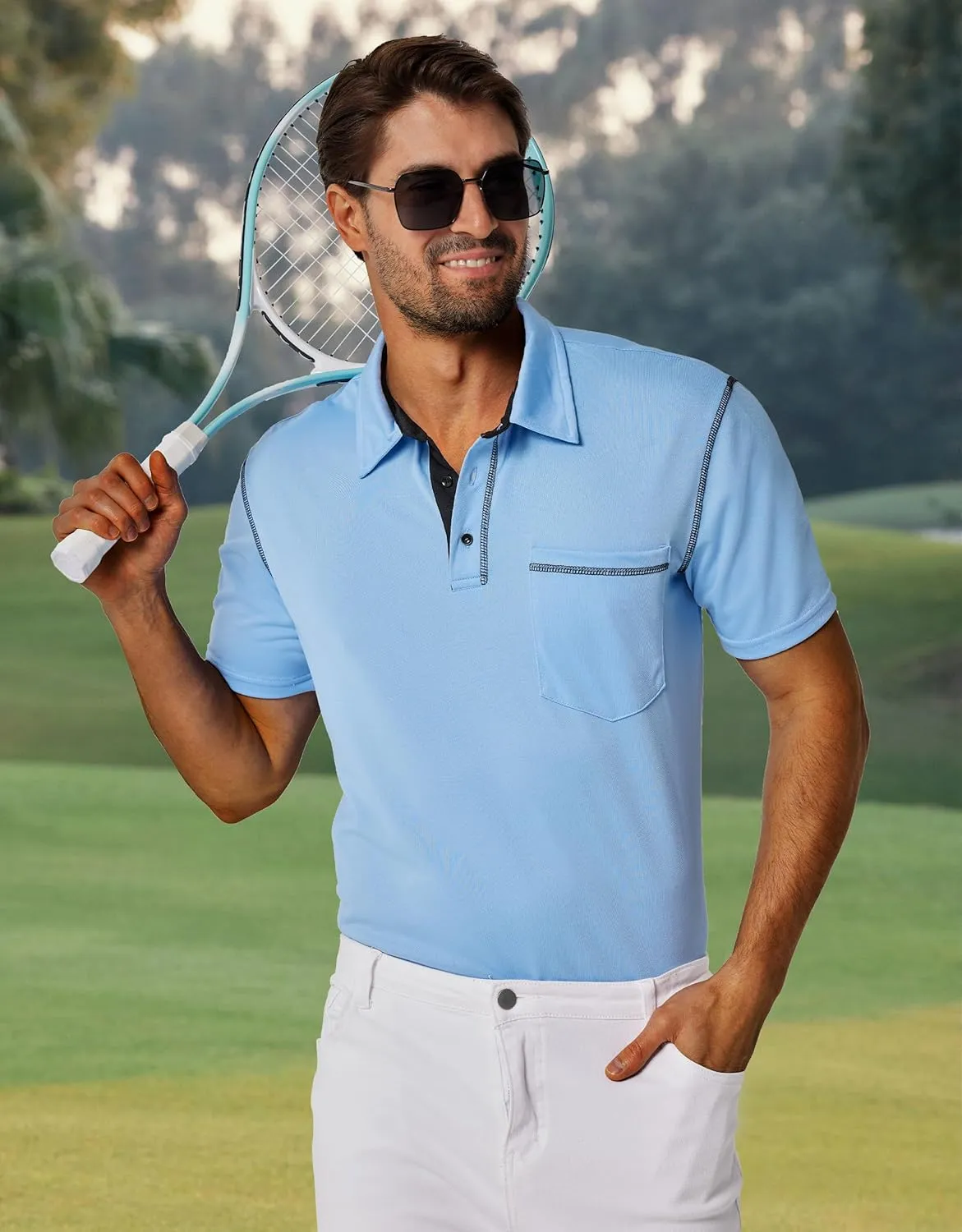Men's Short Sleeve Polo Shirts Casual Summer Fashion Golf Polo Shirt for Men with Pocket