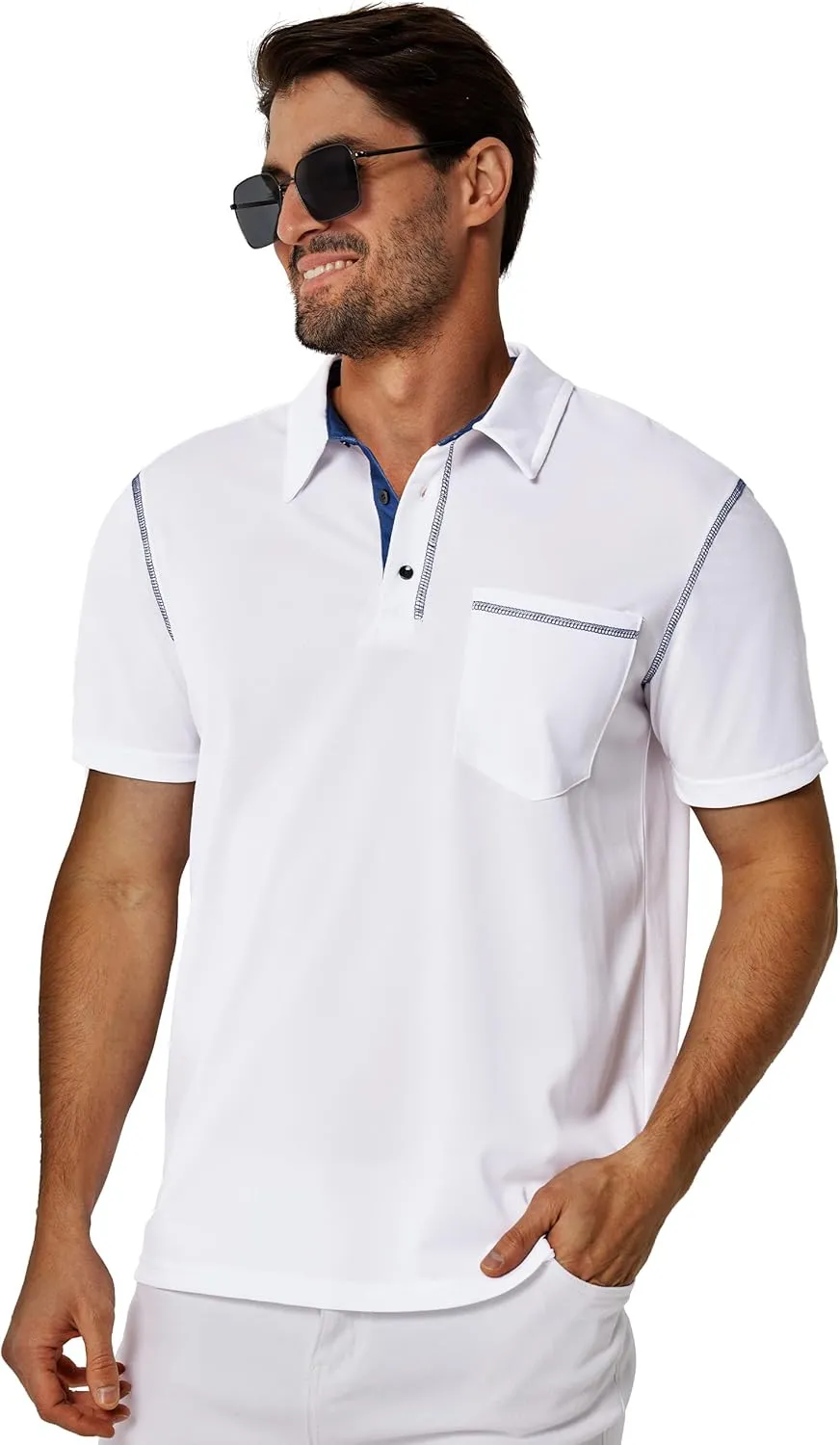 Men's Short Sleeve Polo Shirts Casual Summer Fashion Golf Polo Shirt for Men with Pocket