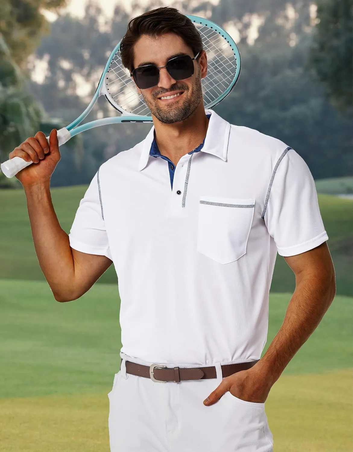 Men's Short Sleeve Polo Shirts Casual Summer Fashion Golf Polo Shirt for Men with Pocket