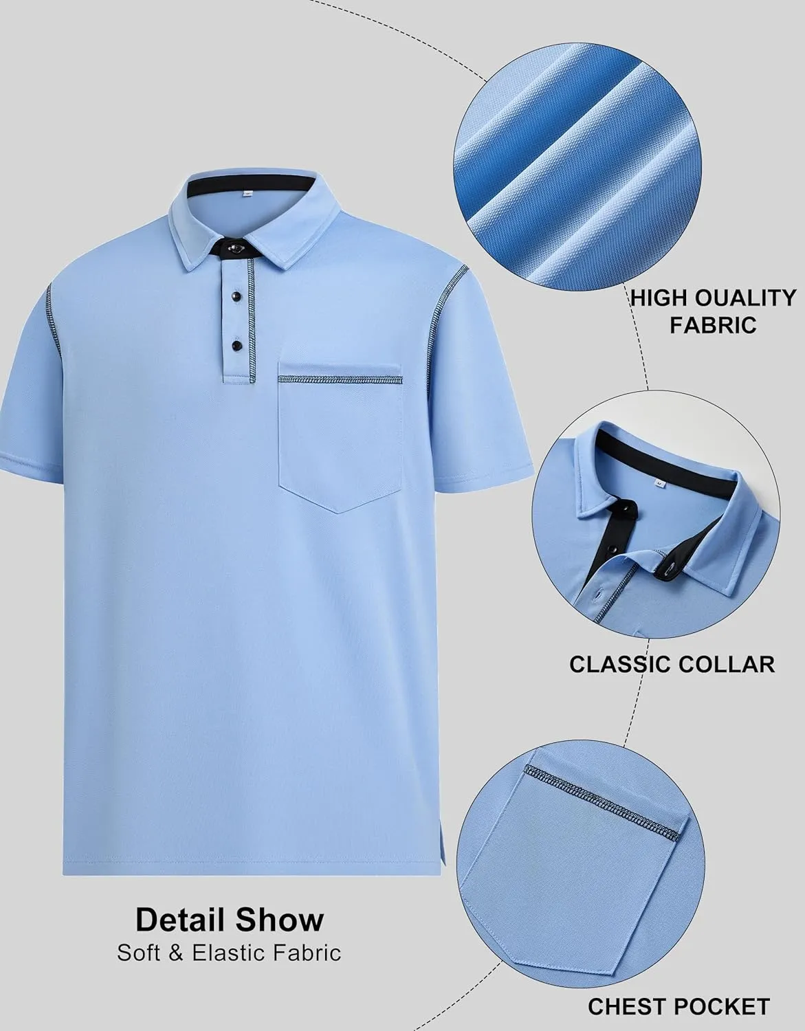 Men's Short Sleeve Polo Shirts Casual Summer Fashion Golf Polo Shirt for Men with Pocket
